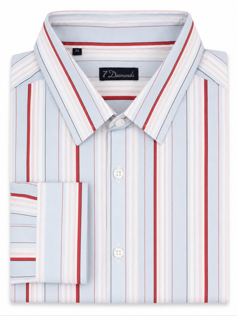 7 Diamonds Mens Medium Button Front Shirt Blue Red White Striped Long Sleeve